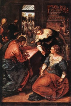 マルタとマリアの家のキリスト イタリアのティントレット Oil Paintings